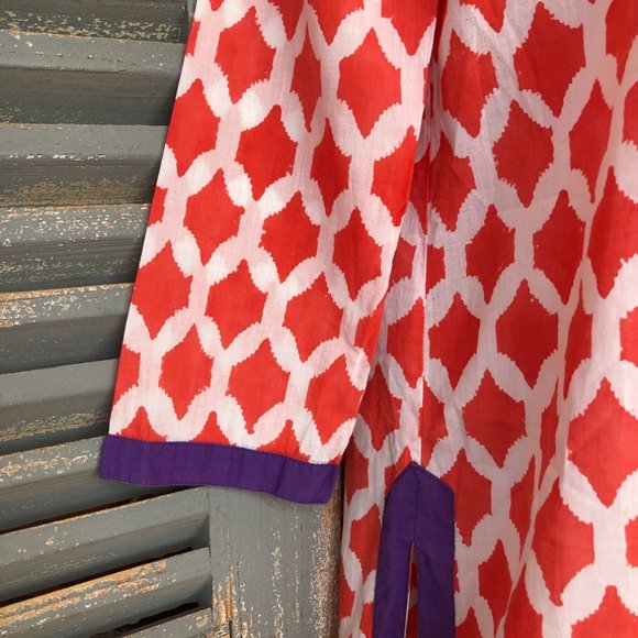 Roberta Roller Rabbit For Piperlime Kurta With Border Tunic Top Sz XS - Picture 4 of 12